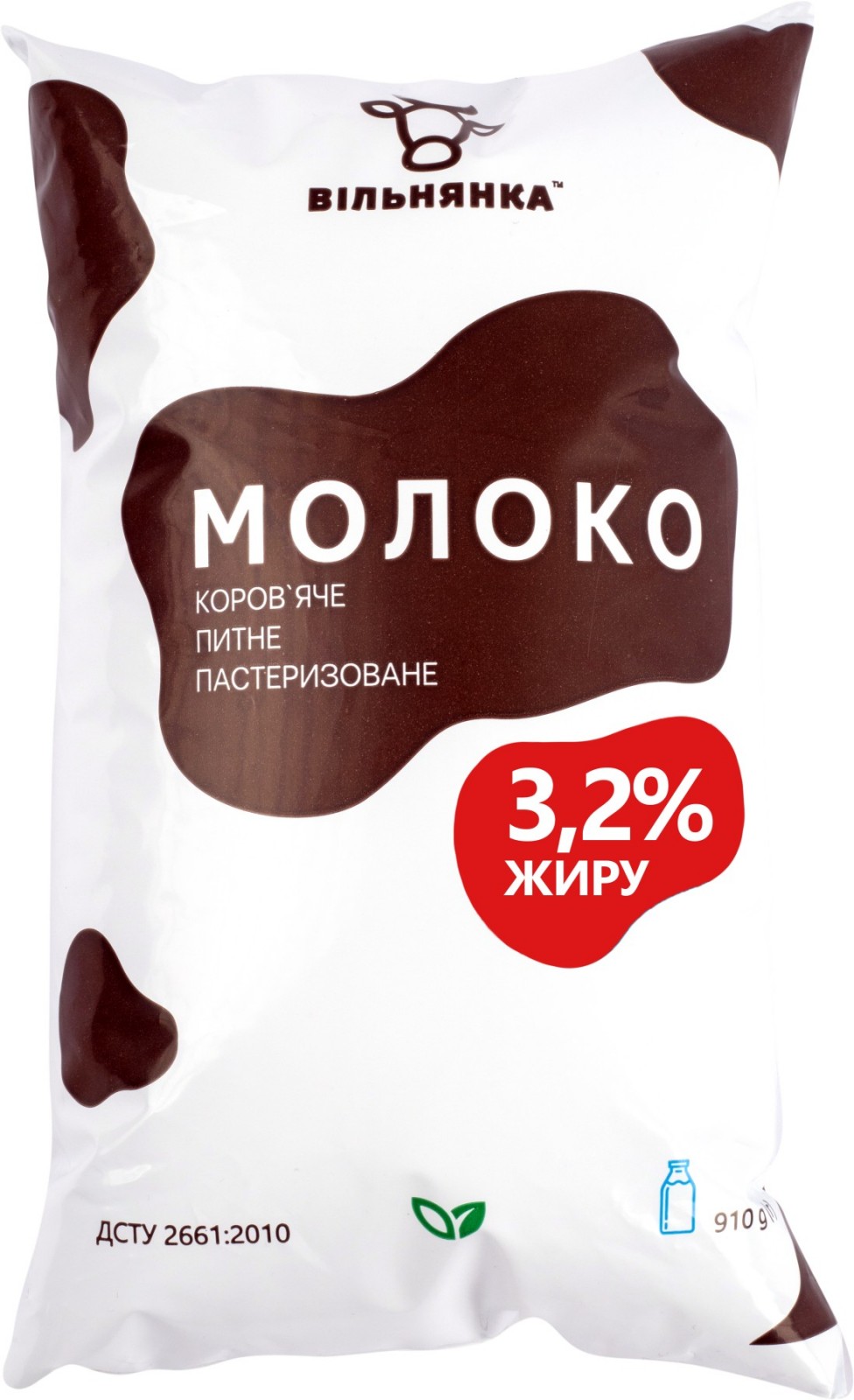 Молоко коров'яче пастеризоване ВІЛЬНЯНКА 3,2% 910г плівка поліетиленова